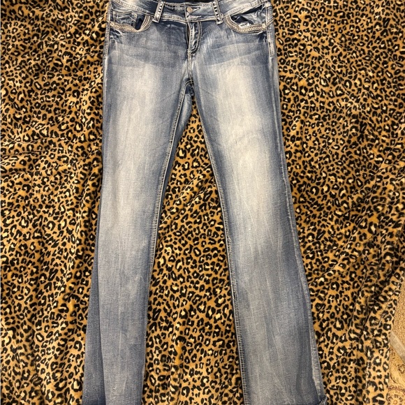 Stylish Blue Boot Cut Jeans with Embroidery - Picture 3 of 3
